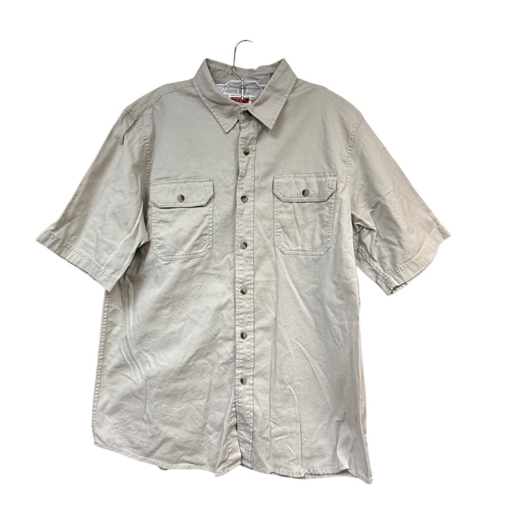Wrangler Mens Tan Khaki Short Sleeve Button Down‎ Work Shirt Large L